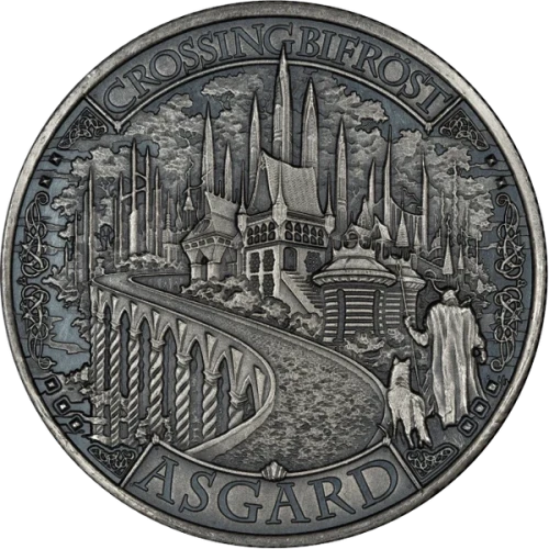 Asgard 1-oz Silver Round Antique Finish Mythical Cities Series (2)